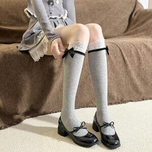 Bow Lace Ruffle Knee High Socks